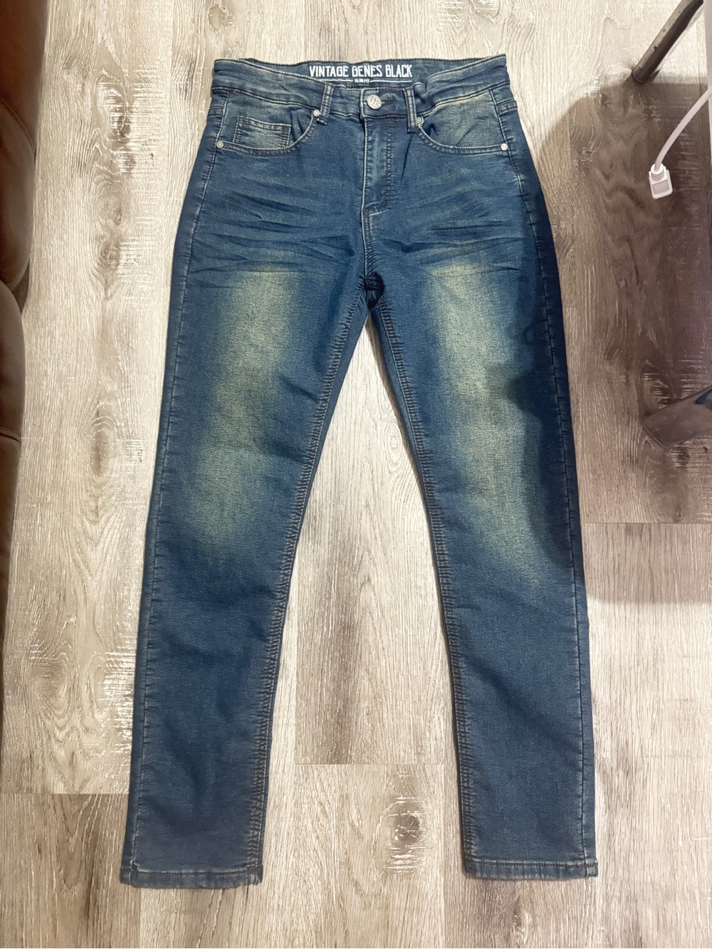 Vintage Genes Black 30x30 Men's Blue Washed Slim Jeans